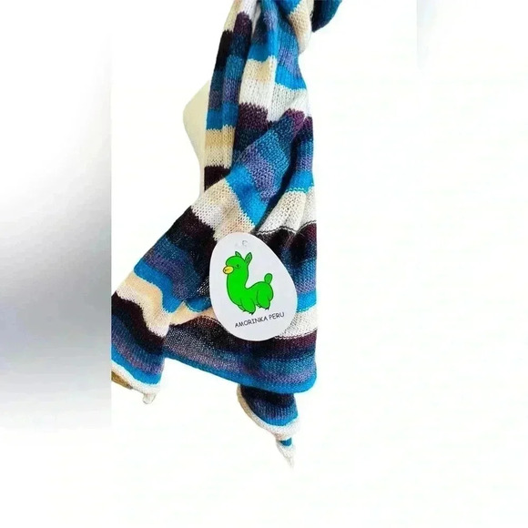 NWT Genuine Alpaca Scarf, White/Cream/Blue/Purple - Picture 6 of 6